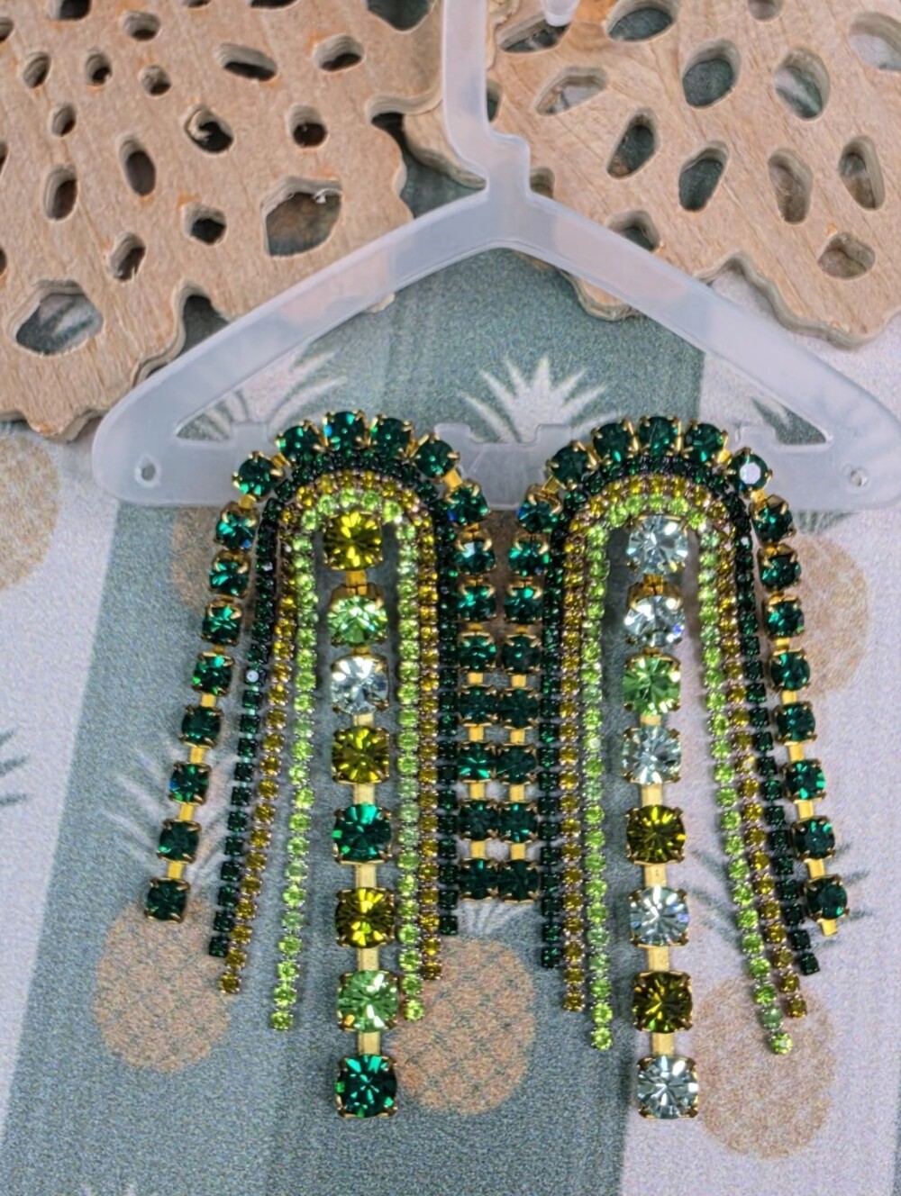 Feed Me Gems Green Crystal Fringe Statement Earrings